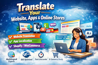 translating website pages, app interfaces, shopify and woocommerce stores
