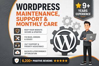 provide wordpress maintenance, support and monthly care