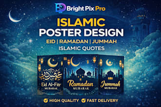 create islamic poster design eid, ramadan and jummah posters