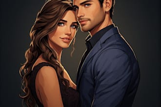 draw romantic couple portrait illustration for you
