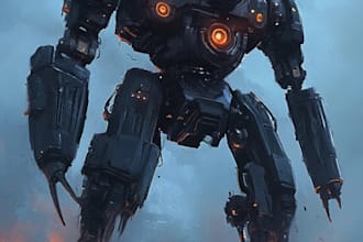 create anime style mecha robot illustrations