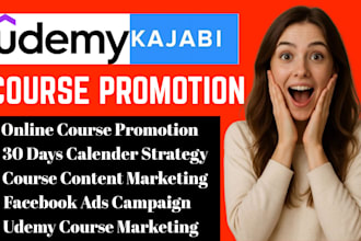 promote online udemy course, facebook ads content course calendar marketing