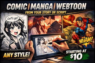 draw webtoon episodes, manga or comic book pages from your story or script