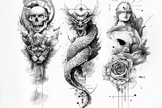 design detailed black and grey tattoo artwork