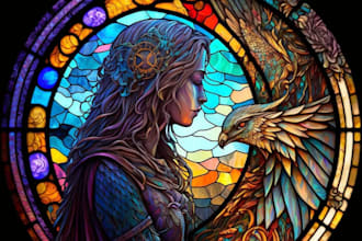 make design classic stained glass art mosaic logo character illustration art