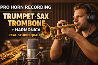 record horns, trumpet, saxophone, trombone, harmonica for your song