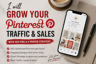 grow your pinterest traffic, sales with SEO pins and proven marketing strategy