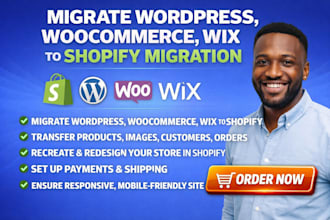 migrate wordpress, woocommerce, wix to shopify migration