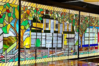 create stunning stained glass mosaic logo character illustrations
