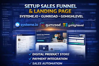 setup systeme io landing page sales click funnel gumroad lemon gohighlevel store