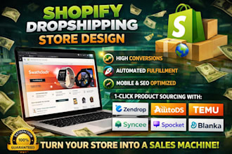 shopify dropshipping store with zendrop autods temu syncee spocket blanka design