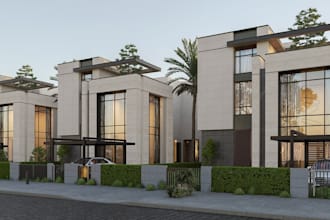 render 3d residential building, modern townhouse development,cgi exterior render