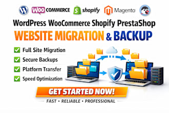 wordpress woocommerce shopify magento prestashop website migration and backup