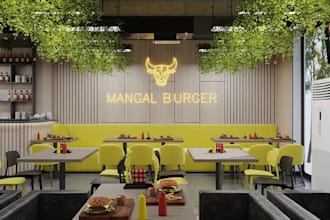 elevate brand with custom cafe interior,restaurant exterior,3d cad layout render