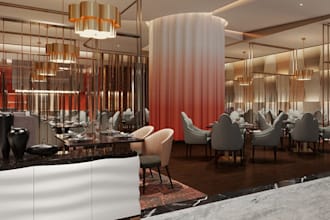 upscale interior,3d cgi hotel lounge design,highend restaurant,cafe setting area