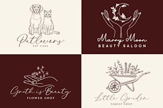 make a hand drawn botanical line art logo and any line art design