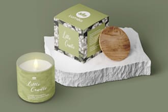 design candle packaging, candle sticker, candle sleeve and label redesign