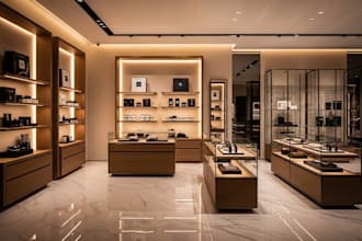 design realistic 3d store design, retail shop, boutique, showroom or retail shop