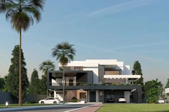 build modern detached duplex, exterior facade design, luxury residence rendering