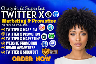 promote your twitter x shoutout , mass dm organic growth promotion