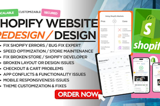 fix design shopify website store error checkout issues speed maintenance theme