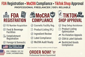 handle fda registration, mocra compliance, and tiktok shop approval