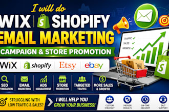 do wix shopify email marketing campaign etsy ebay shop promotion seo ads manager