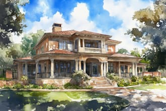 create a watercolor house portrait or buildings