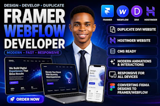 design framer website webflow developer duplicate divi website hostinger website