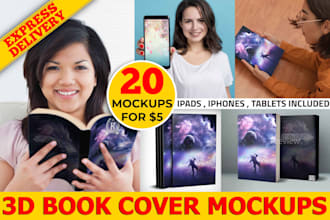 do 20 realistic 3d book cover mockup ebook