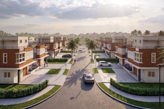 advanced 3d residential community design, multi unit housing, street view render