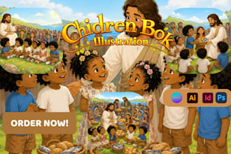 christian children story book illustration, bible themed, biblical illustrations