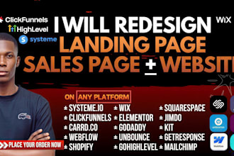 redesign systeme io, shopify, wix, elementor landing page, sales page or website