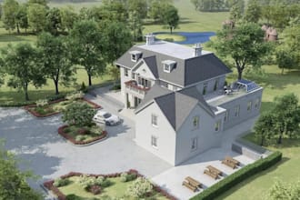 revit 3d multi unit apartment building, commercial architecture render,hardscape