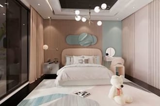 render 3d model modern residential luxury homes, interior office house extension
