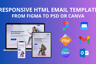 convert figma, PSD or canva design to responsive HTML email template