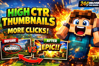 create high ctr minecraft thumbnail youtube thumbnail for gaming and streaming
