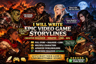 write immersive video game story, dialogue, and character lore for rpgs