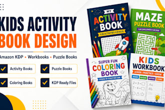 design kids activity book, puzzle book, workbook and amazon KDP interior