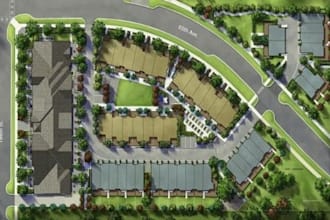 design site plan for rv park resort, campground, farm, 2d 3d landscape rendering