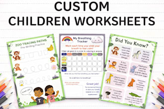 design custom children worksheets preschool printable kids activity worksheets