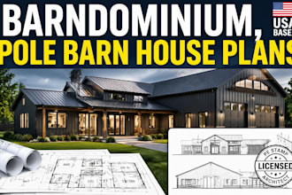 draw barndominium and pole barn house plans with pe stamp as licensed architect