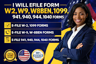 efile form w9, w2, w8ben, 1099, 941, 940, 944, 1040 forms