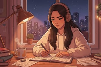 draw aesthetic lofi girl character art illustration for lofi cozy loop animation