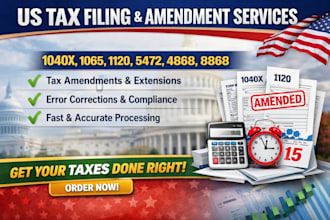 prepare US tax return, amend 1040x, file 1065, 1120 and irs tax extension forms