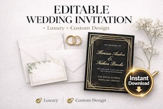 design a luxury and elegant wedding invitation suite