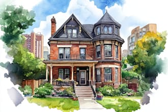 draw house illustration watercolor style