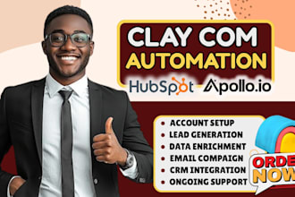 setup clay com , hubspot, zoho crm, apollo io, n8n, dubsado crm and  monday crm