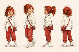 design cute childrens book characters with expression and pose sheet