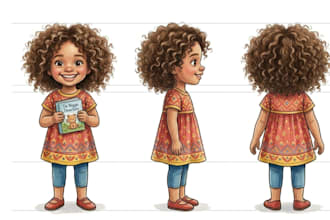 design cute childrens book characters with expression and pose sheet